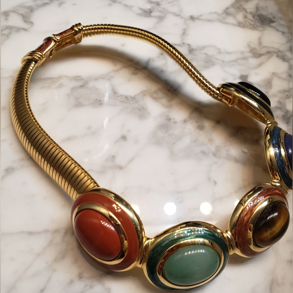 ALEXIS KIRK Vintage stone enamel gold necklace - Picture 3 of 10